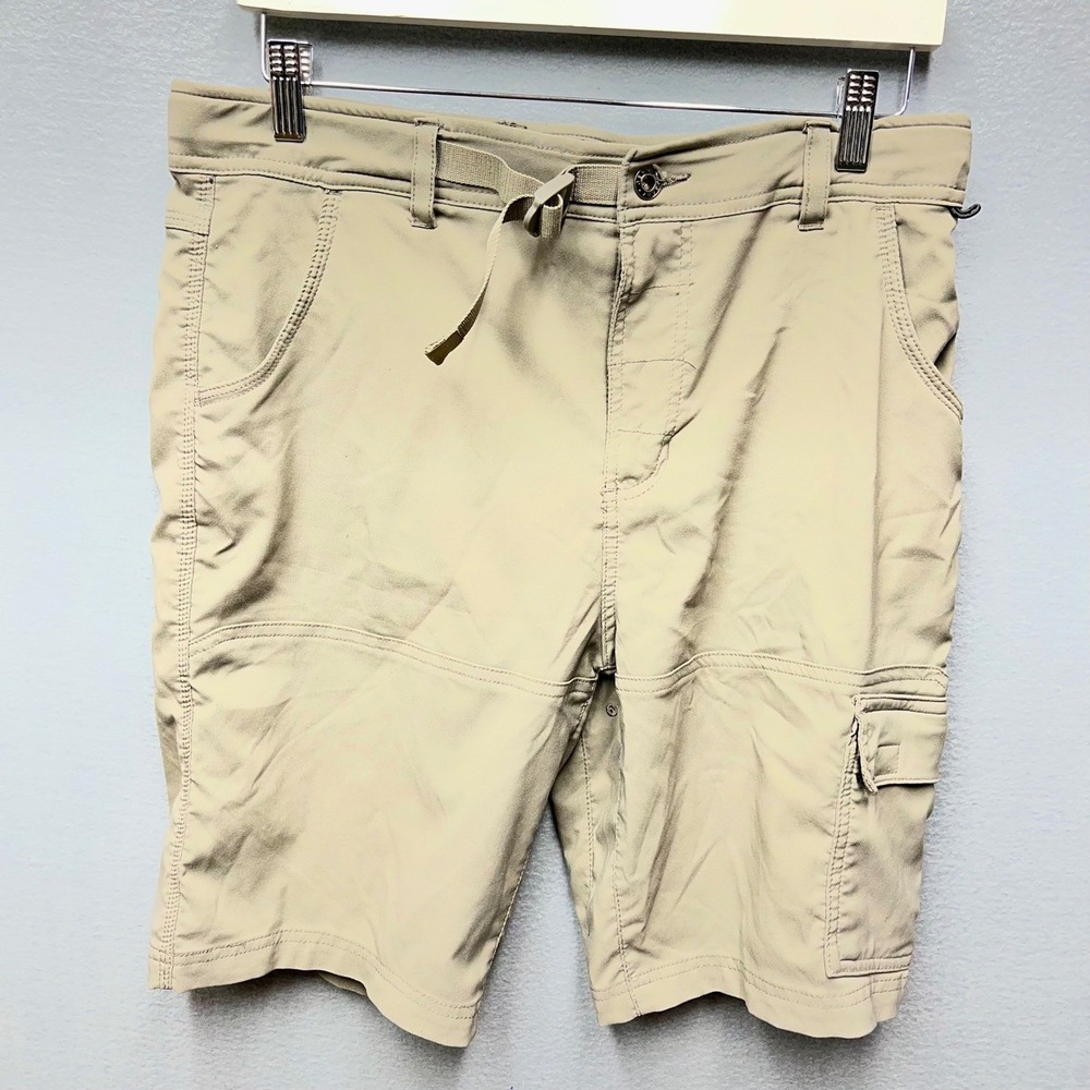 Gerry Mens Tan Khaki Performance Hiking Cargo Shorts Integrated Belt Size 32-34